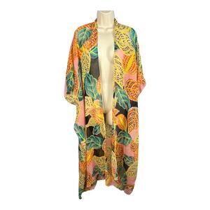 Free Press Womens One Size Tropical Leaves Maxi Length Kimono Cover Up